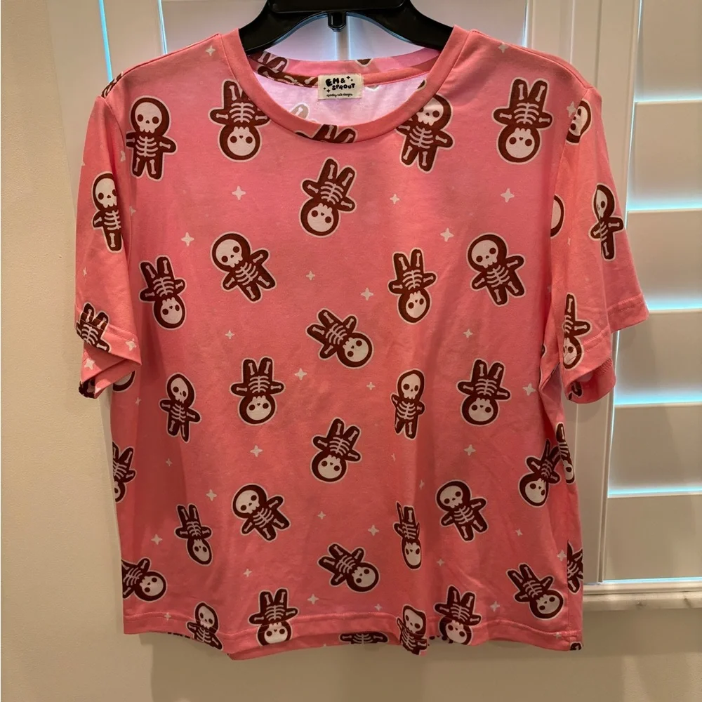 Em & Sprout Skeleton Gingerbread Pink Pajama Set Size Large